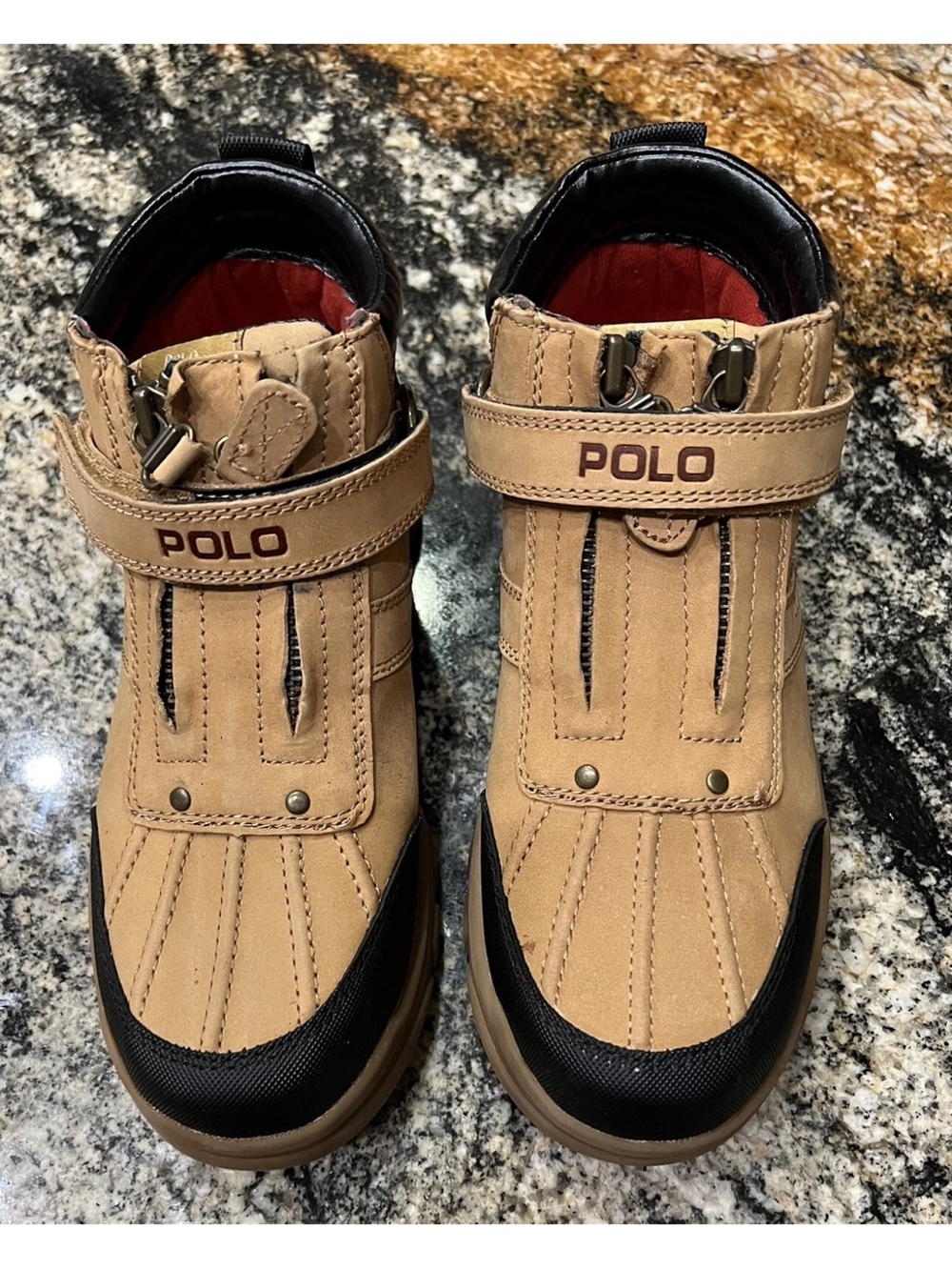 Polo by Ralph Lauren Mens Tan Brown Leather Strap All Weather Boots